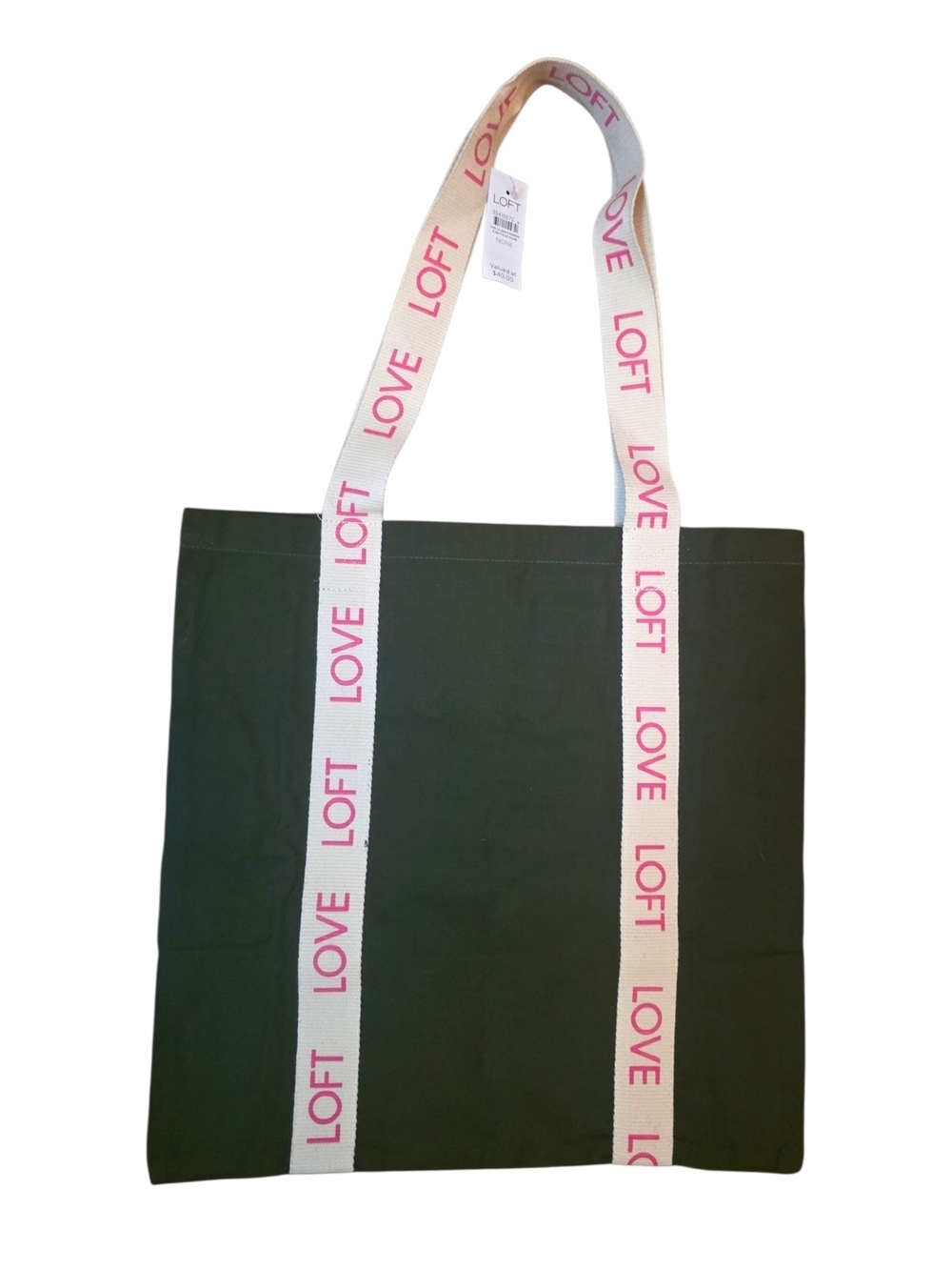 Canvas Tote Bag NWT Ann Taylor LOFT Shoulder Tote Olive Green LOVE Strap